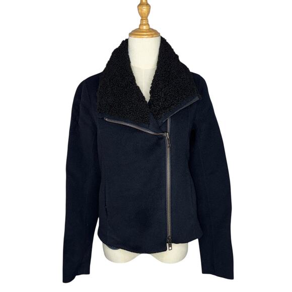 Vince Shearling Collar Double Faced Wool Jacket Size Small Motorcycle Rocker - Picture 5 of 11